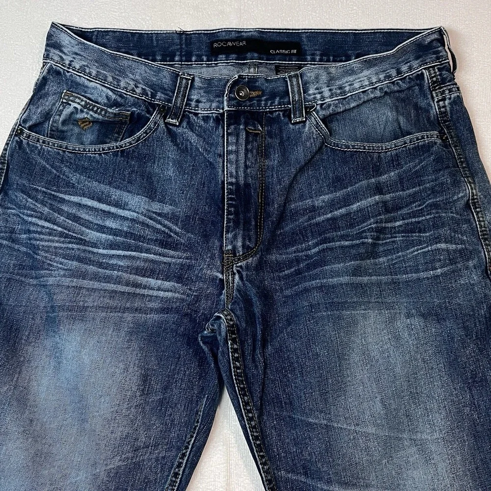 Rocawear Jeans Mens 36x31 Blue Distressed‎ Loose Baggy Y2K Classic Fit Denim